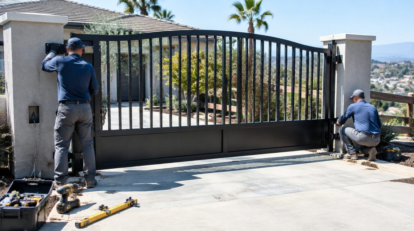 Technician servicing an automatic gate in San Jose
